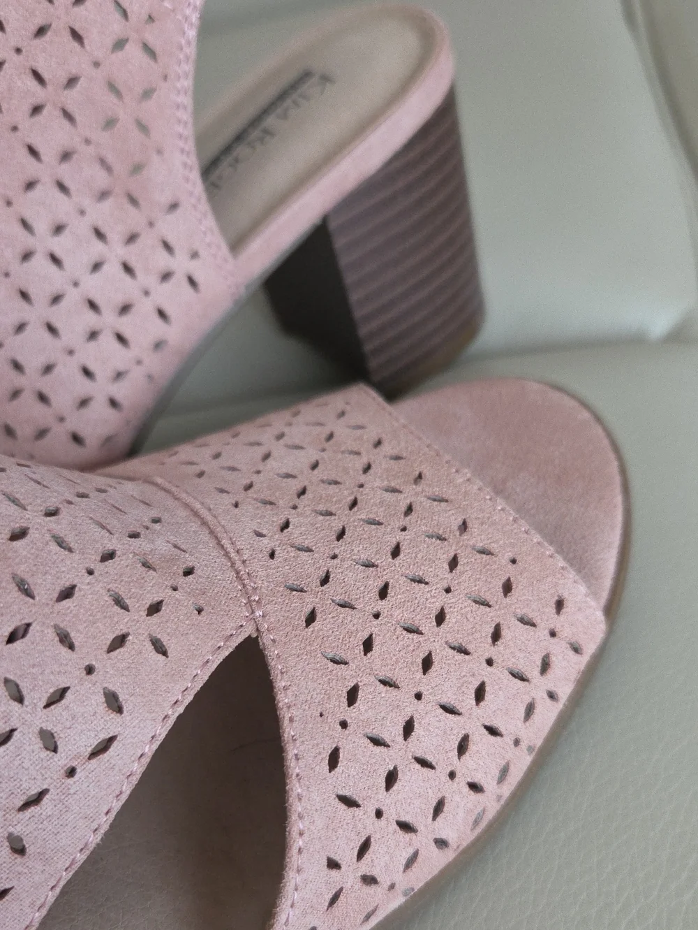 Kim Rogers Pink Perforated Block Heel Slingback Sandals